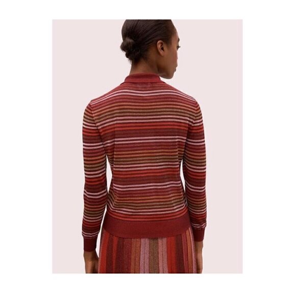 NWT Kate Spade Metallic Stripe Polo Sweater Pink Purple XXS - Picture 3 of 7